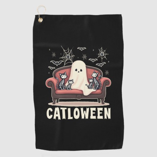 Catloween-Geist Halloween Golfhandtuch (Vorderseite)