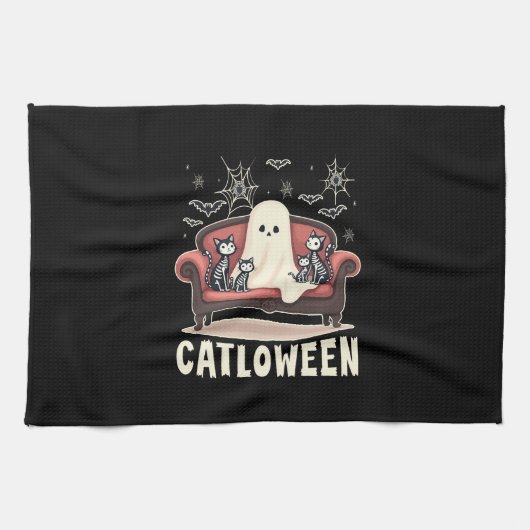Catloween Ghost Halloween Geschirrtuch (Horizontal)
