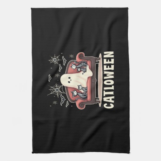 Catloween Ghost Halloween Geschirrtuch (Vertikal)
