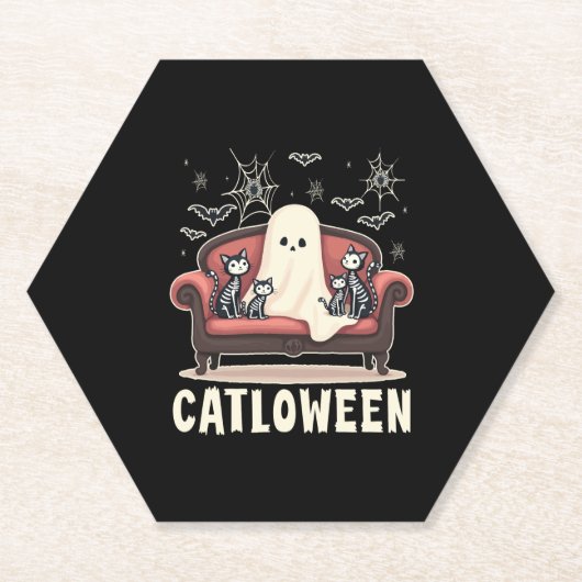 Catloween Ghost Halloween Untersetzer (Vorderseite)