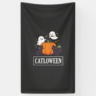 Catloween Lustiger Halloween-Katz-Geist-Kürbis-Des Banner