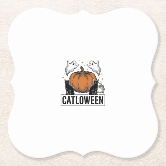 Catloween schwarze Katze Geist Halloween Vektor De Untersetzer (Vorderseite)