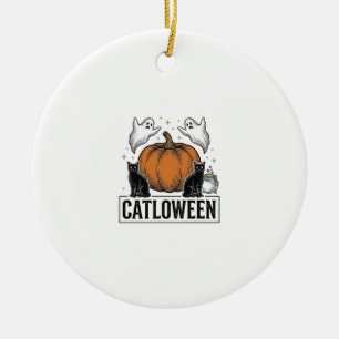 Catloween schwarze Katze Geist Halloween Vektordes Keramik Ornament