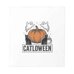 Catloween schwarze Katze Geist Halloween Vektordes Notizblock