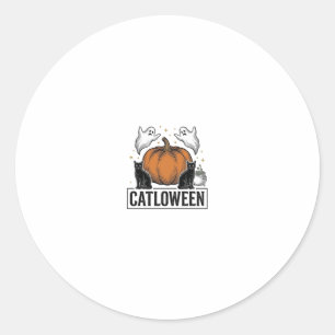 Catloween schwarze Katze Geist Halloween Vektordes Runder Aufkleber