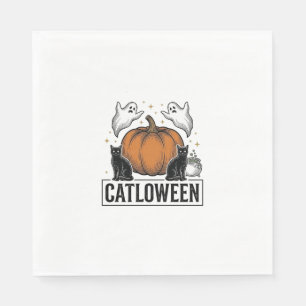 Catloween schwarze Katze Geist Halloween Vektordes Serviette