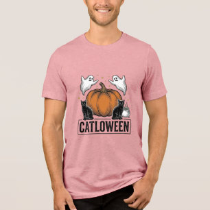 Catloween schwarze Katze Geist Halloween Vektordes Tri-Blend Shirt