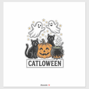Catloween Vintage-Geist-Katze Halloween-Shirt-Desi Aufkleber