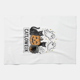 Catloween Vintage-Geist-Katze Halloween-Shirt-Desi Geschirrtuch