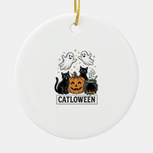 Catloween Vintage-Geist-Katze Halloween-Shirt-Desi Keramik Ornament