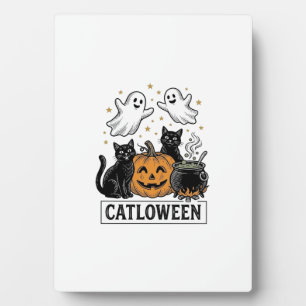 Catloween Vintage-Geisterkatze-Halloween-Shirt-Des Fotoplatte