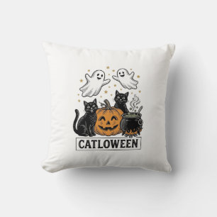 Catloween Vintage-Geisterkatze-Halloween-Shirt-Des Kissen