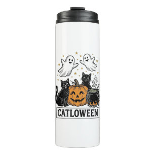 Catloween Vintage-Geisterkatze-Halloween-Shirt-Des Thermosbecher