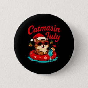 Catmas im Juli Katze und Santa Hut auf Float Weihn Button