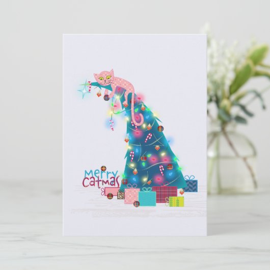 Catmas Tree Christmas Card Karte (Stehend Vorderseite)
