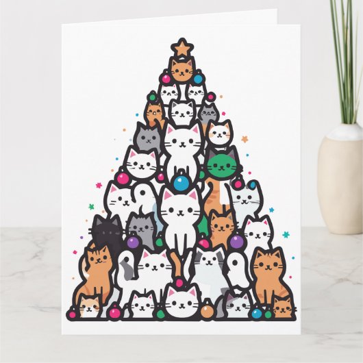 Catmas Tree Meowy Christmas Santa Paws Cat Karte (Vorderseite)