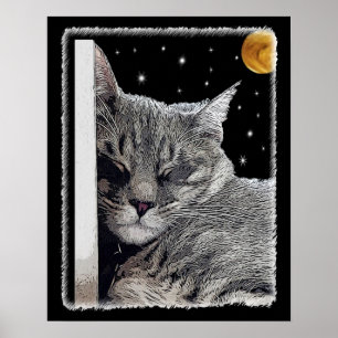 Catnap-Malerei für Katzen-Liebhaber auf schwarz Poster