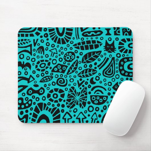 Catnip Dreams - Black on Blue 00CCCC Mousepad (Mit Mouse)