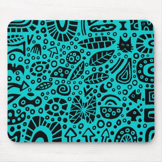 Catnip Dreams - Black on Blue 00CCCC Mousepad (Vorne)