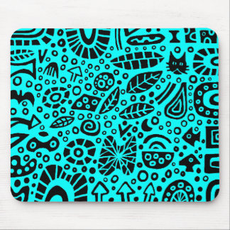 Catnip Dreams - Schwarz auf Cyan 00FFFF Mousepad