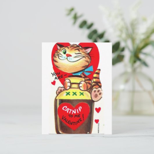 Catnip Vintag Valentine Postkarte (Stehend Vorderseite)