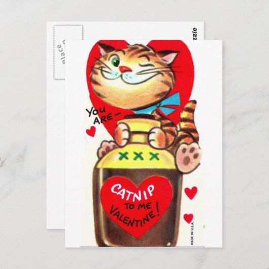 Catnip Vintag Valentine Postkarte (Vorne/Hinten)