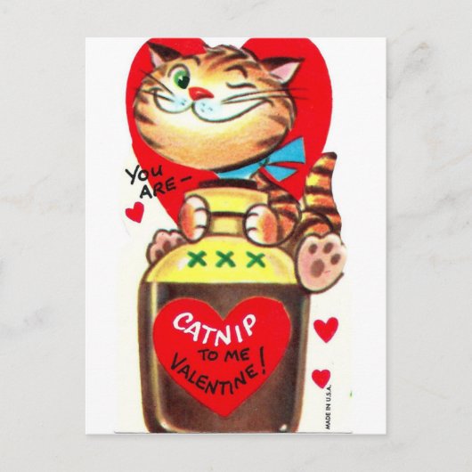 Catnip Vintag Valentine Postkarte (Vorderseite)