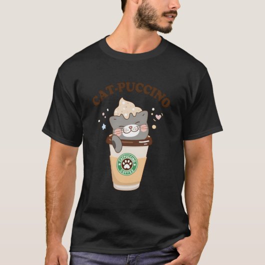 Catpuccino Cat In A Coffee Cat Pun Cat T-Shirt (Vorderseite)