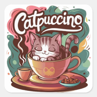 Catpuccino Delight Quadratischer Aufkleber