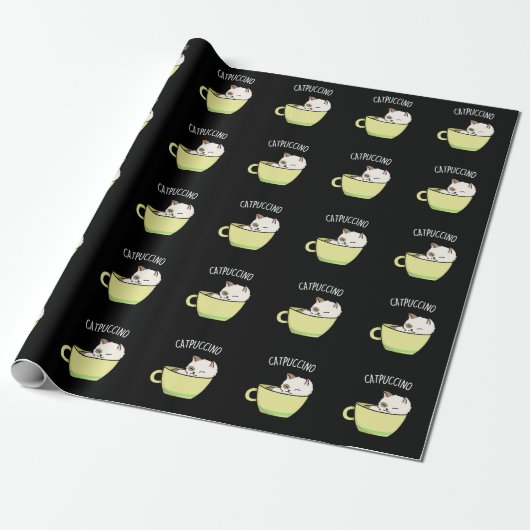 Catpuccino Funny Kitty Cat In Cup Pub Dark BG Geschenkpapier (Ungerollt)