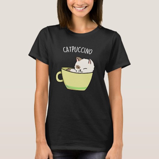 Catpuccino Funny Kitty Cat In Cup Pub Dark BG T-Shirt (Vorderseite)