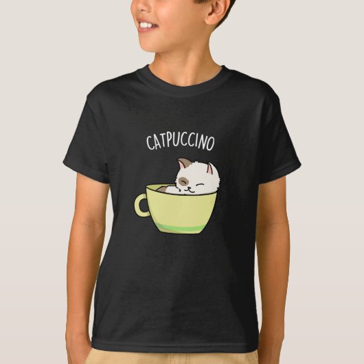 Catpuccino Funny Kitty Cat In Cup Pub Dark BG T-Shirt (Vorderseite)
