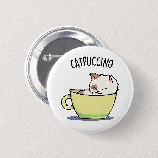 Catpuccino Funny Kitty Cat In Cup Puff Button (Vorne & Hinten)