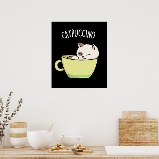 Catpuccino Funny Kitty Cat In Cup Puff Poster (Küche)