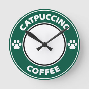 Catpuccino Kaffee Runde Wanduhr