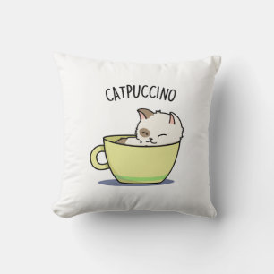 Catpuccino Lustige Katze In Tasse Wortspiel Kissen