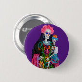 Catrina and Child Day of the Dead Sugar Skull Button (Vorne & Hinten)