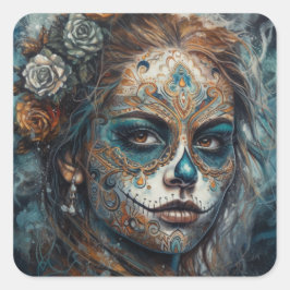Catrina Azul Quadratischer Aufkleber