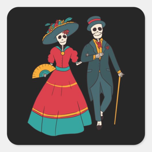 Catrina Couple Quadratischer Aufkleber (Vorderseite)