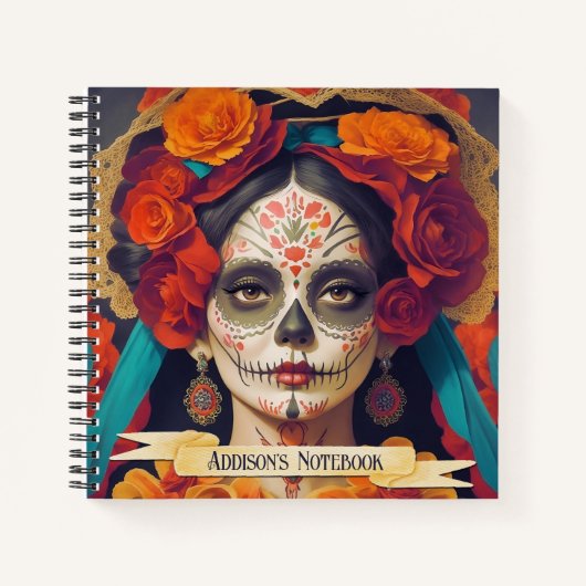 Catrina Day of the Dead 1 mit Text-Notebook Notizblock (Vorderseite)