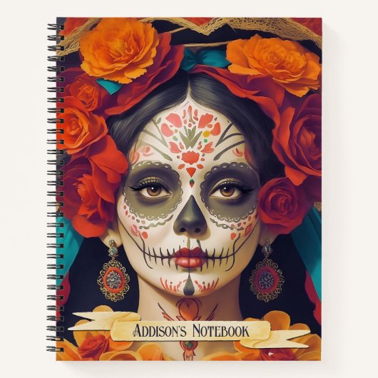 Catrina Day of the Dead 1 mit Text-Notebook Notizblock (Vorderseite)