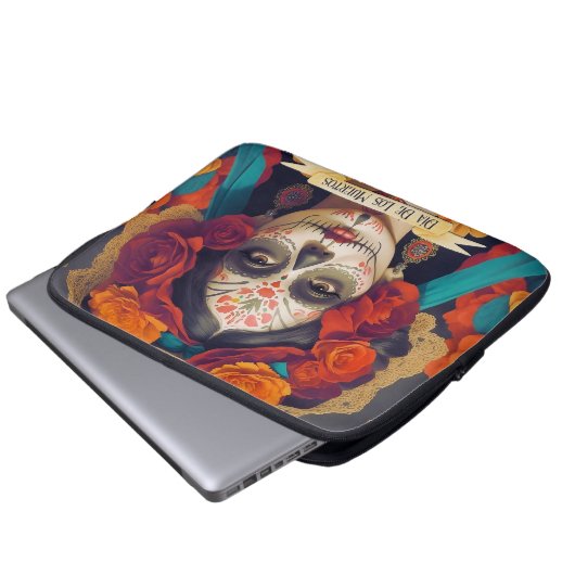 Catrina Day of the Dead 1 with text Laptopschutzhülle (Vorne Knopf)