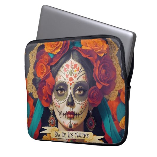 Catrina Day of the Dead 1 with text Laptopschutzhülle (Vorderseite Links)