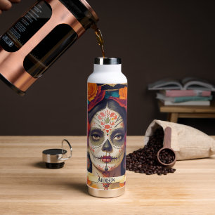 Catrina Day of the Dead 1 with text Trinkflasche