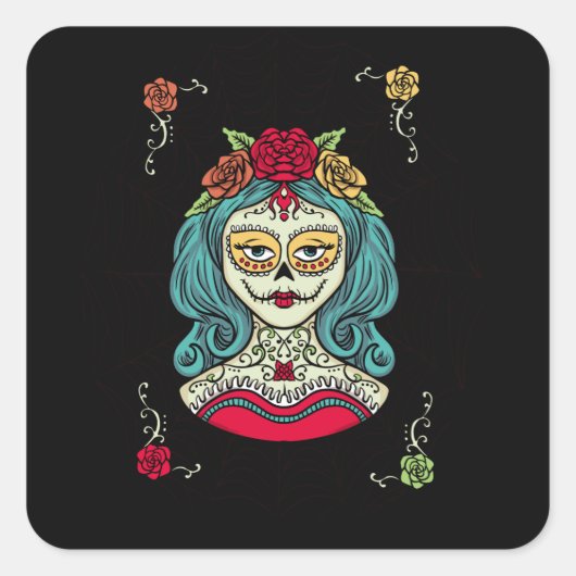 Catrina Día de Muertos Web Quadratischer Aufkleber (Vorderseite)