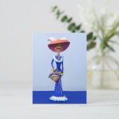 Catrina in einem blauen Kleid und Pink Hat Postkar Postkarte (Stehend Vorderseite)