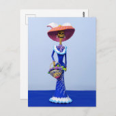 Catrina in einem blauen Kleid und Pink Hat Postkar Postkarte (Vorne/Hinten)
