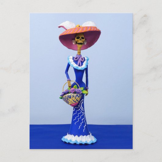 Catrina in einem blauen Kleid und Pink Hat Postkar Postkarte (Vorderseite)