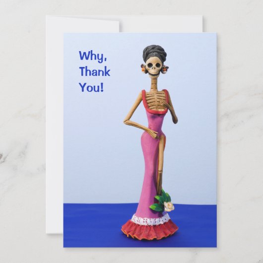 Catrina in einem rosa Kleid Danke Karte (Vorderseite)