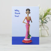 Catrina in einem rosa Kleid Danke Karte (Stehend Vorderseite)